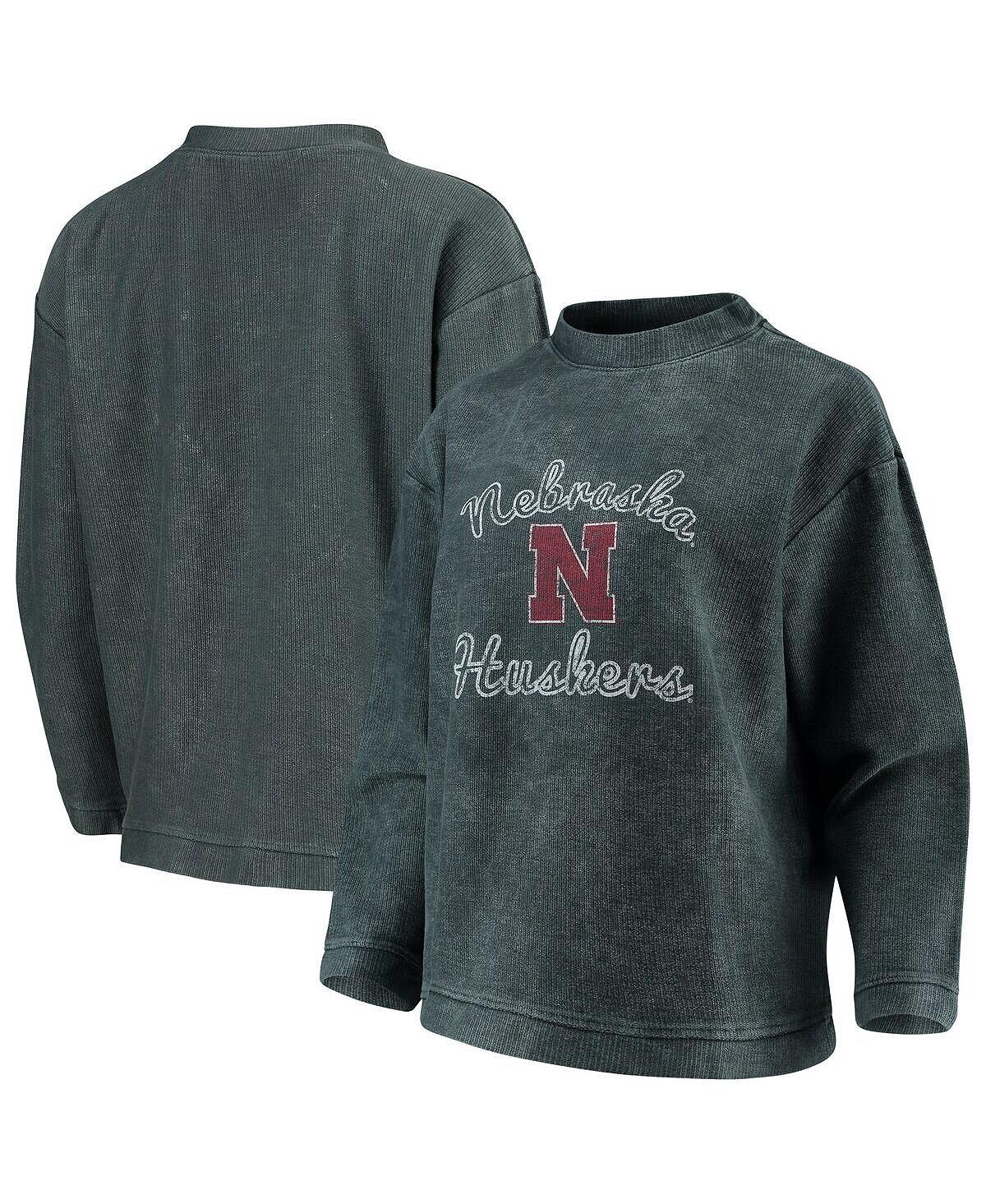 

Женский темно-серый вельветовый свитшот с круглым вырезом Nebraska Huskers Jetway Mineral Wash Concepts Sport