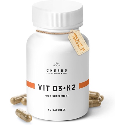 CHEERS Витамин D3 и витамин K2, 60 веганских капсул, натуральная добавка в форме водорослей для мужчин и женщин