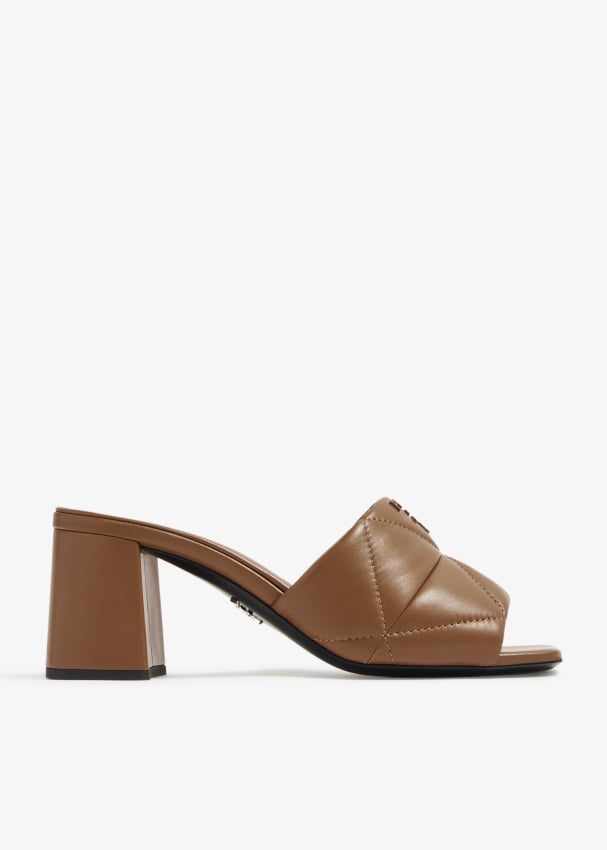 Сандалии Prada Quilted Nappa Leather Heeled, коричневый женские босоножки на массивном каблуке туфли на платформе с открытым носком и перекрестными ремешками туфли фиолетового цвета 2024