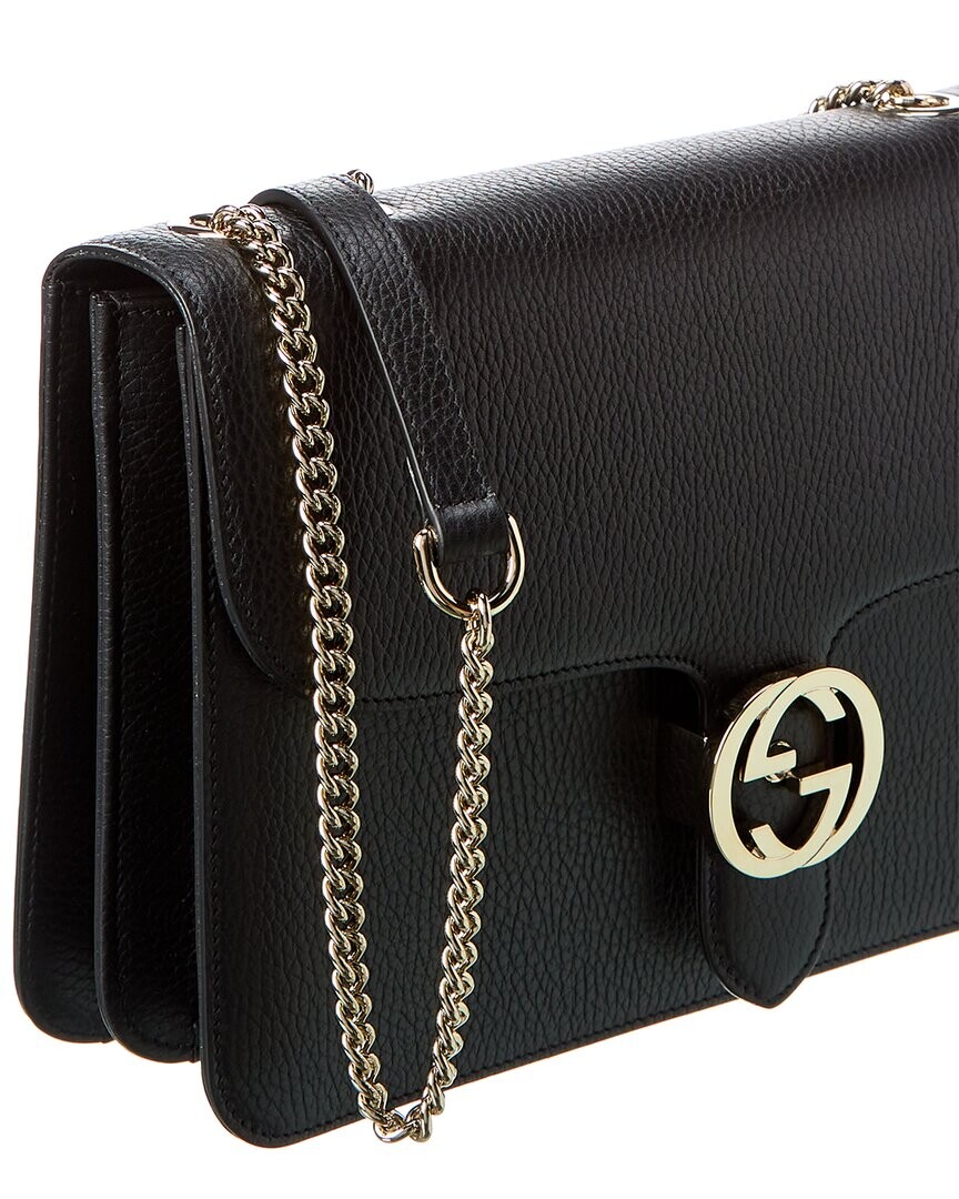 

Кожаная сумка через плечо Gucci Interlocking G, черный