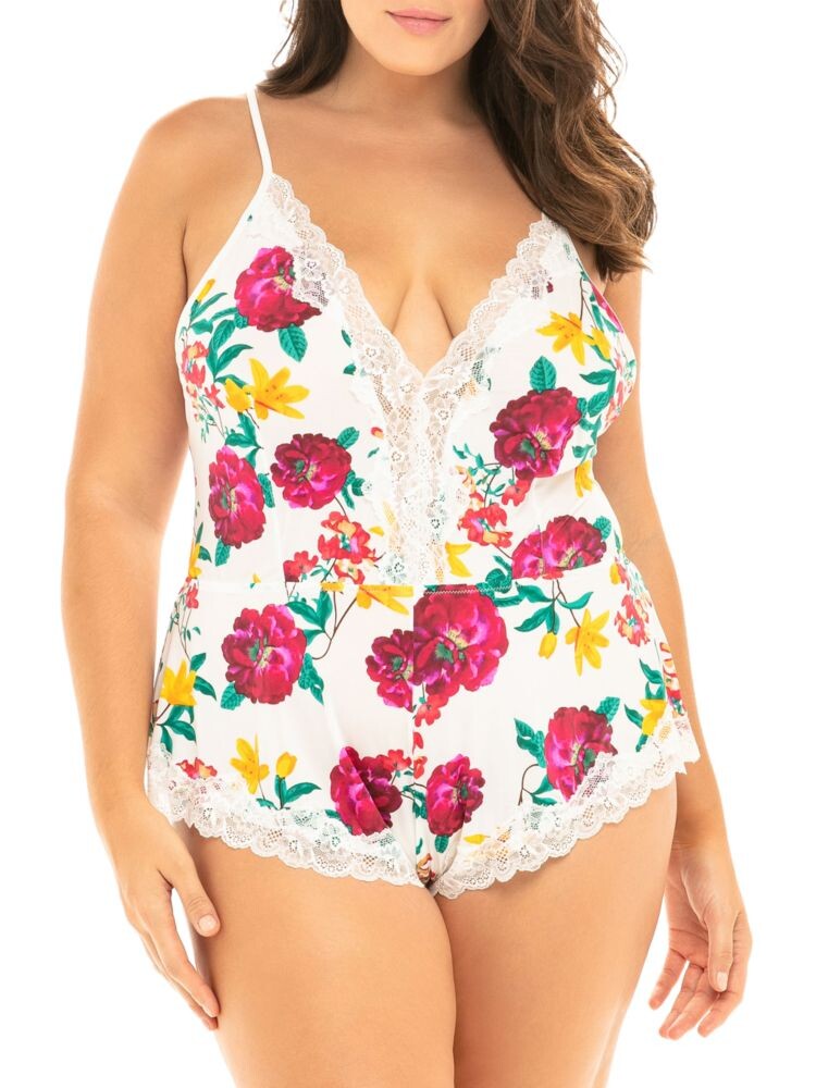 

Комбинезон Plus Reina с кружевной отделкой и цветочным принтом Oh La La Cheri, цвет White Floral