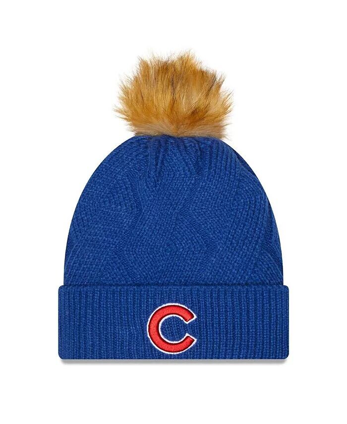 

Женская вязаная шапка с манжетами и помпоном Royal Chicago Cubs Snowy New Era, синий
