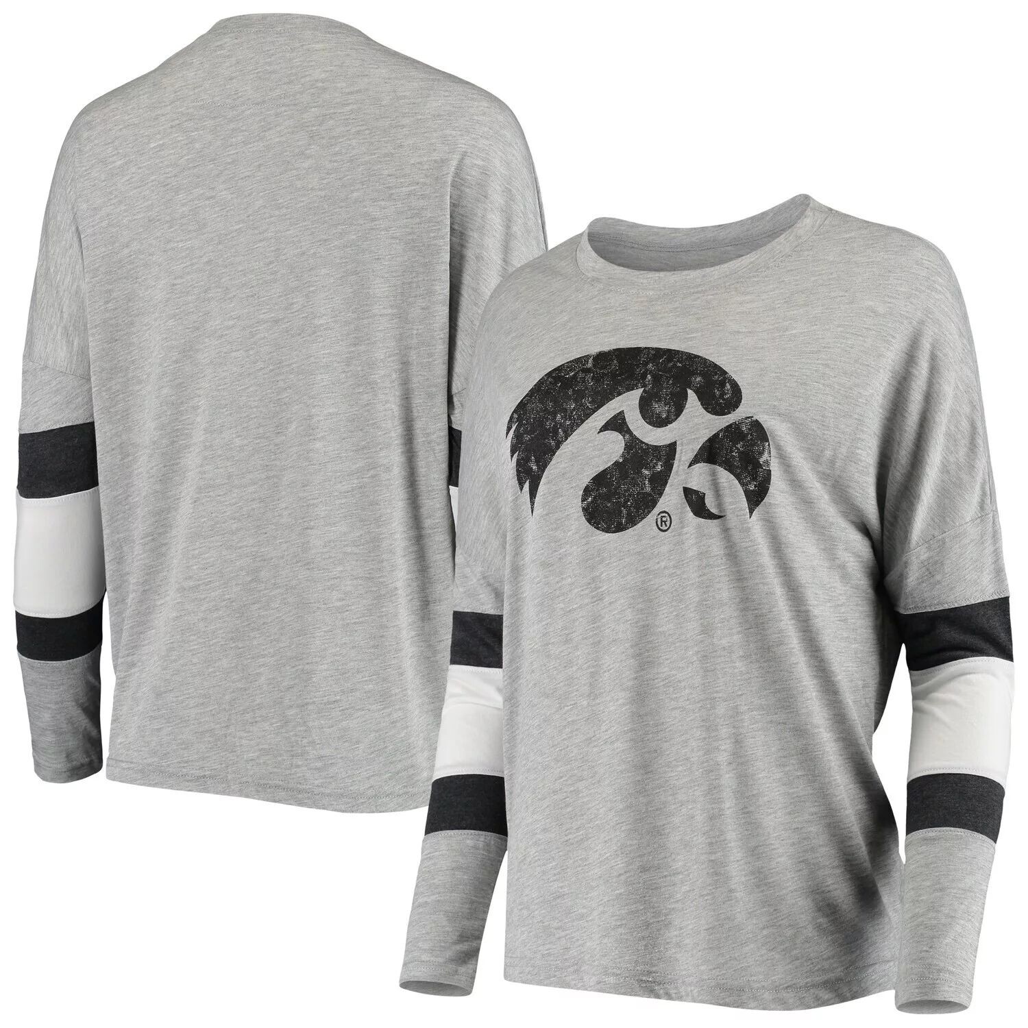 

Женская серая футболка с длинными рукавами в полоску Iowa Hawkeyes Swell Stripe