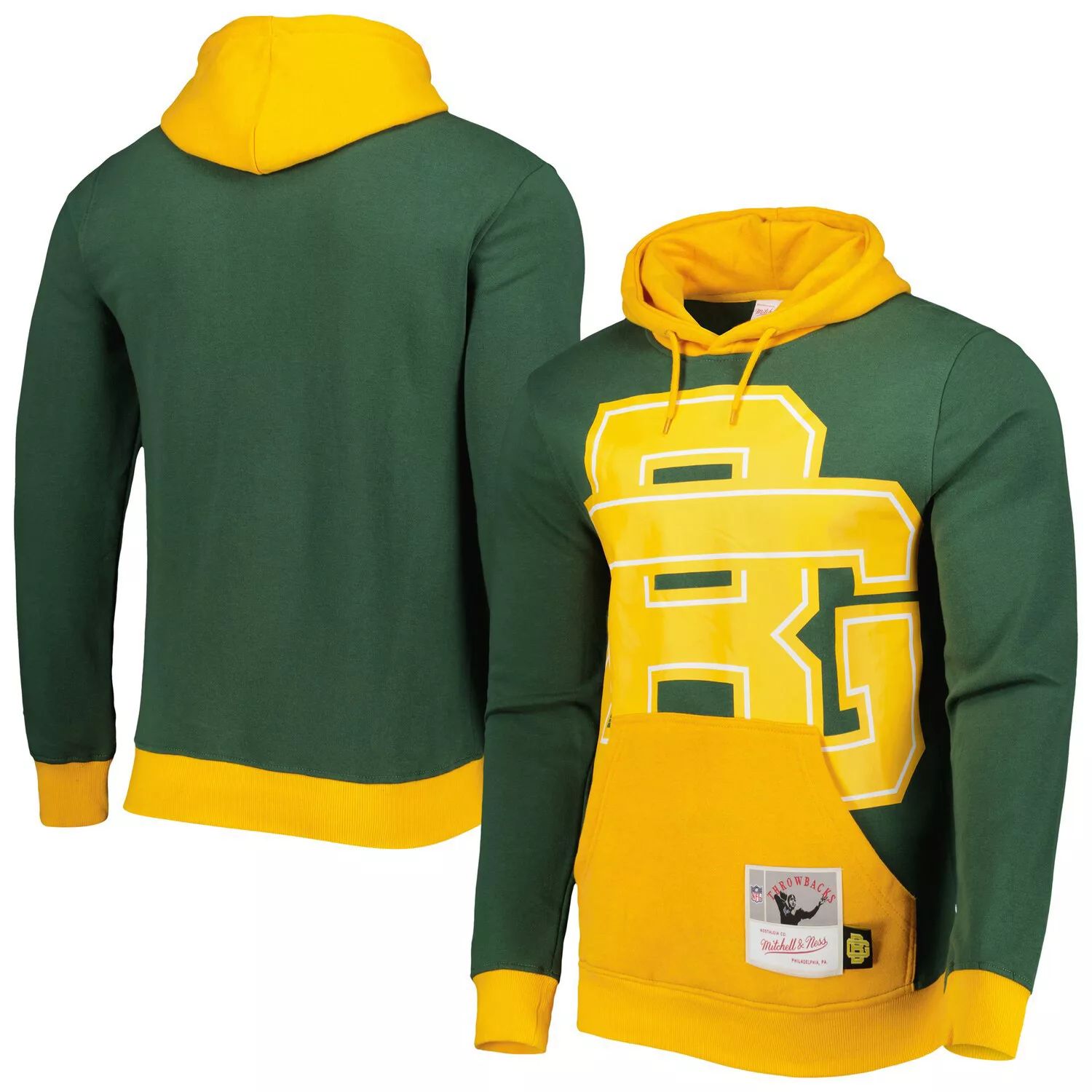 цена Мужской пуловер с капюшоном Mitchell & Ness Green Green Bay Packers Big Face 5.0