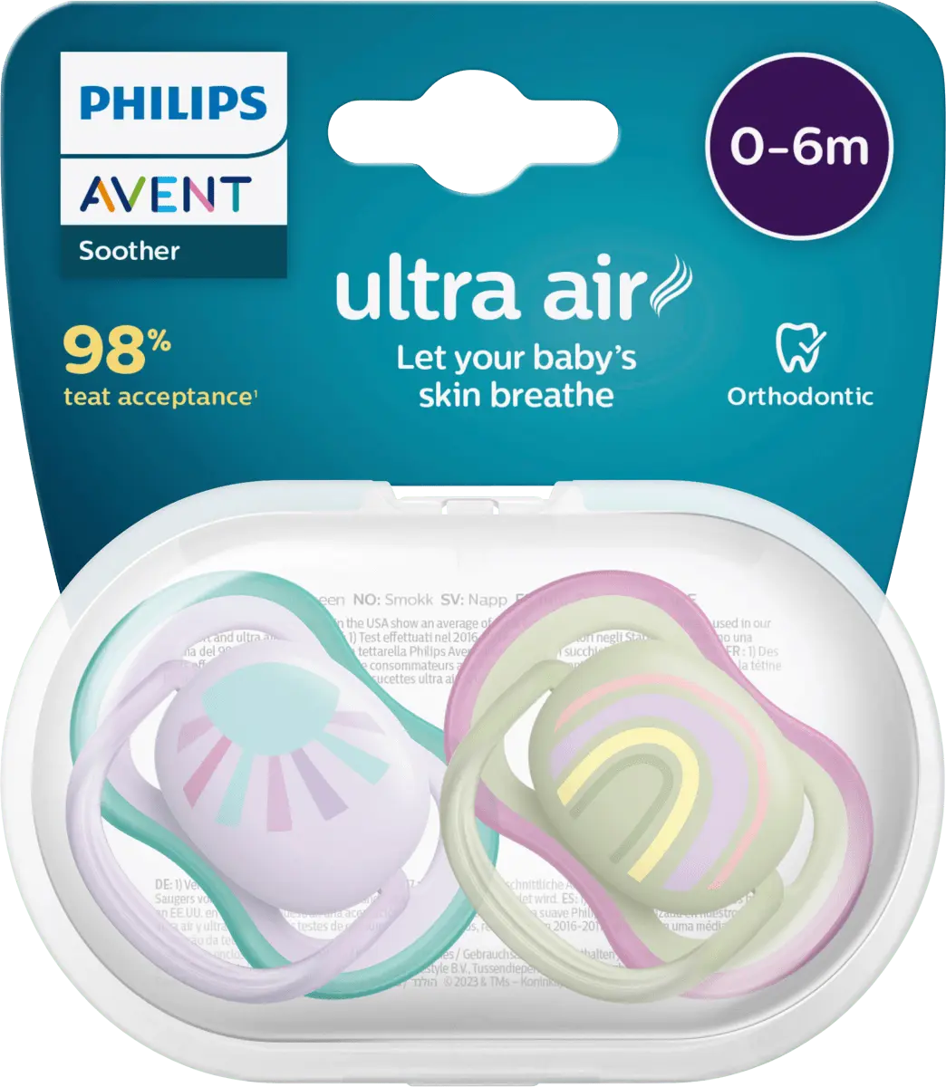 

Соска Ultra Air силиконовая бирюзовый/фиолетовый 0-6 месяцев 2 шт. Philips