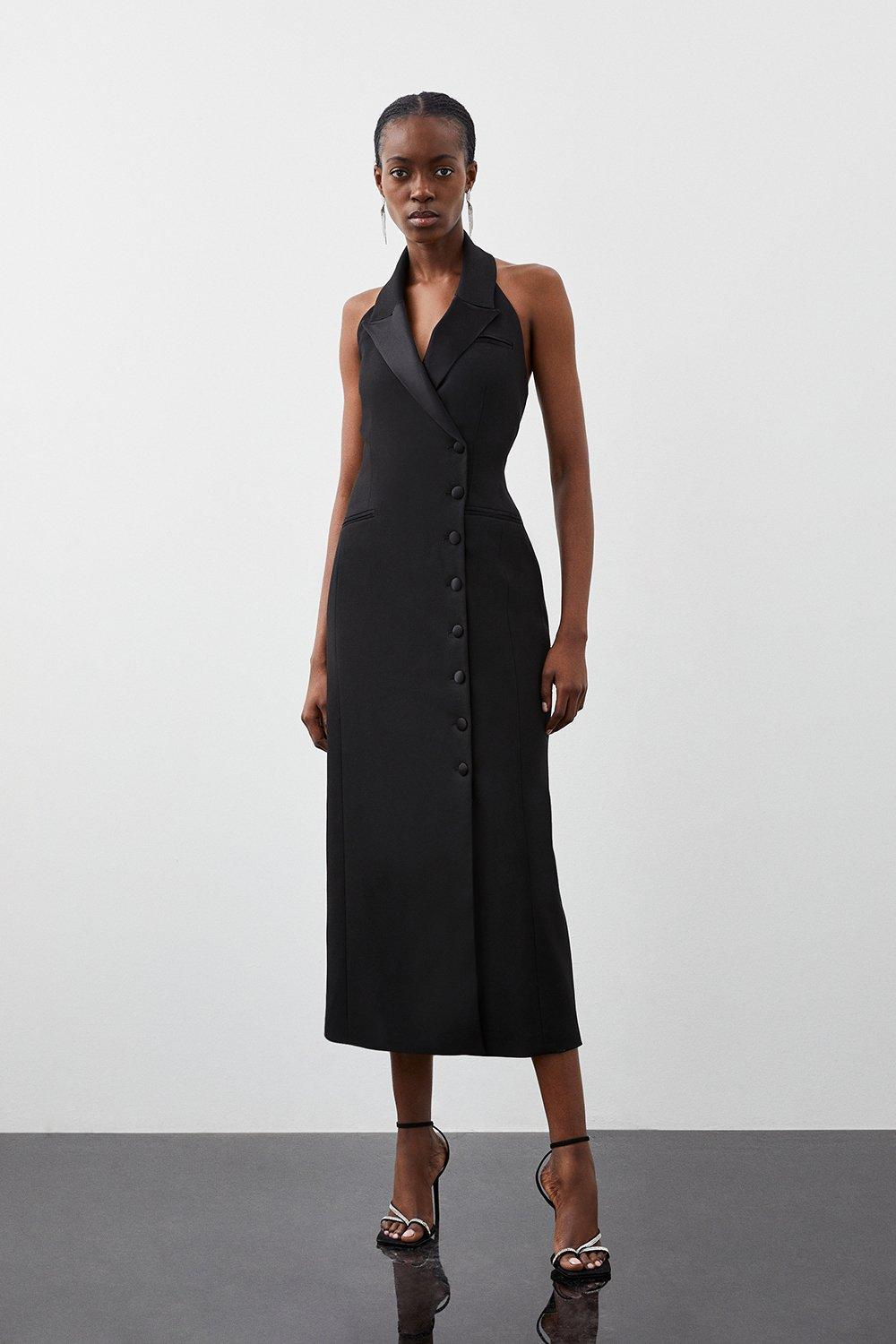 Индивидуальное платье макси без рукавов из саржи премиум-класса с бретелькой на шее Karen Millen, черный фотографии