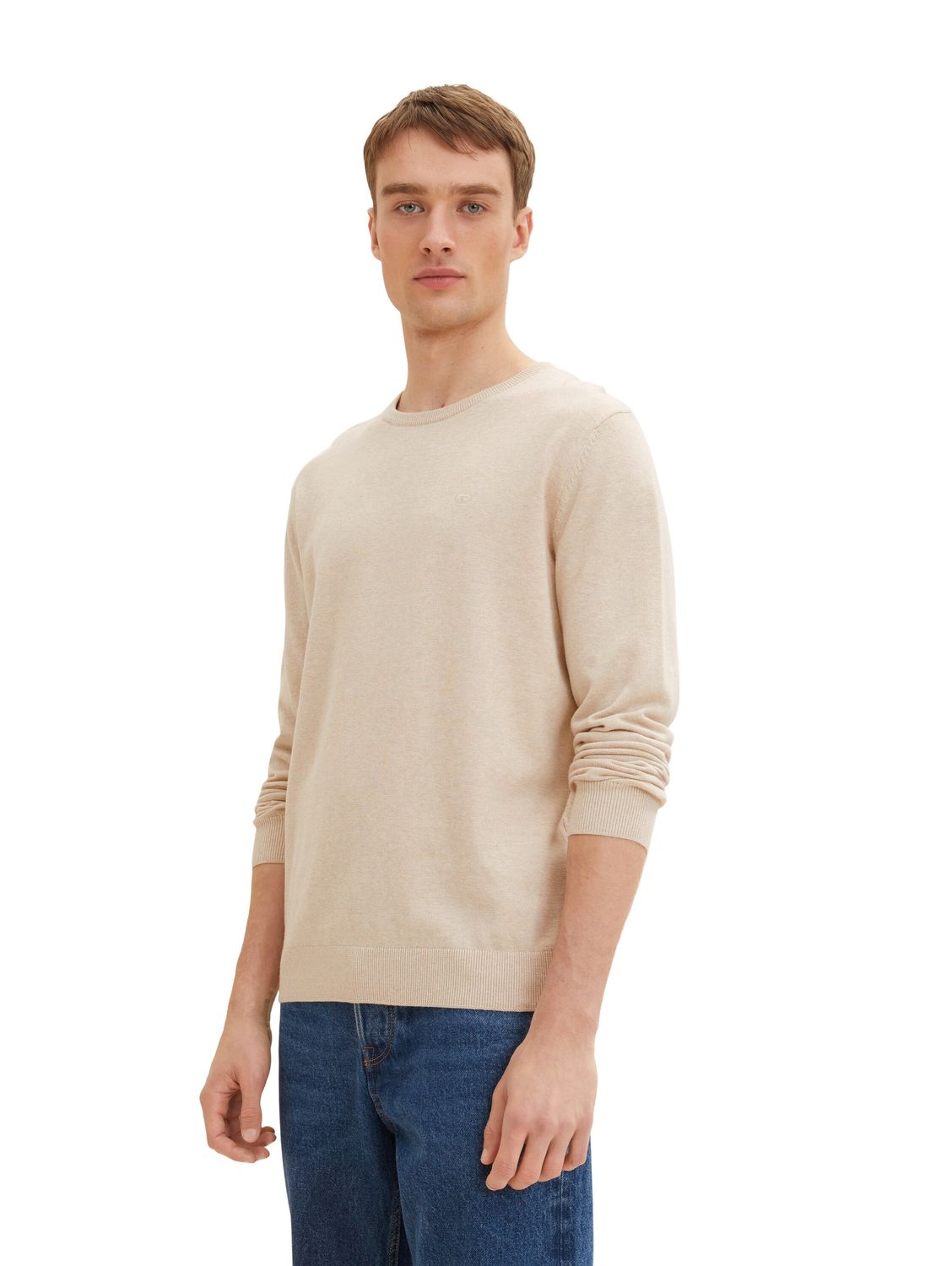 Пуловер Tom Tailor BASIC CREW NECK, бежевый цена и фото