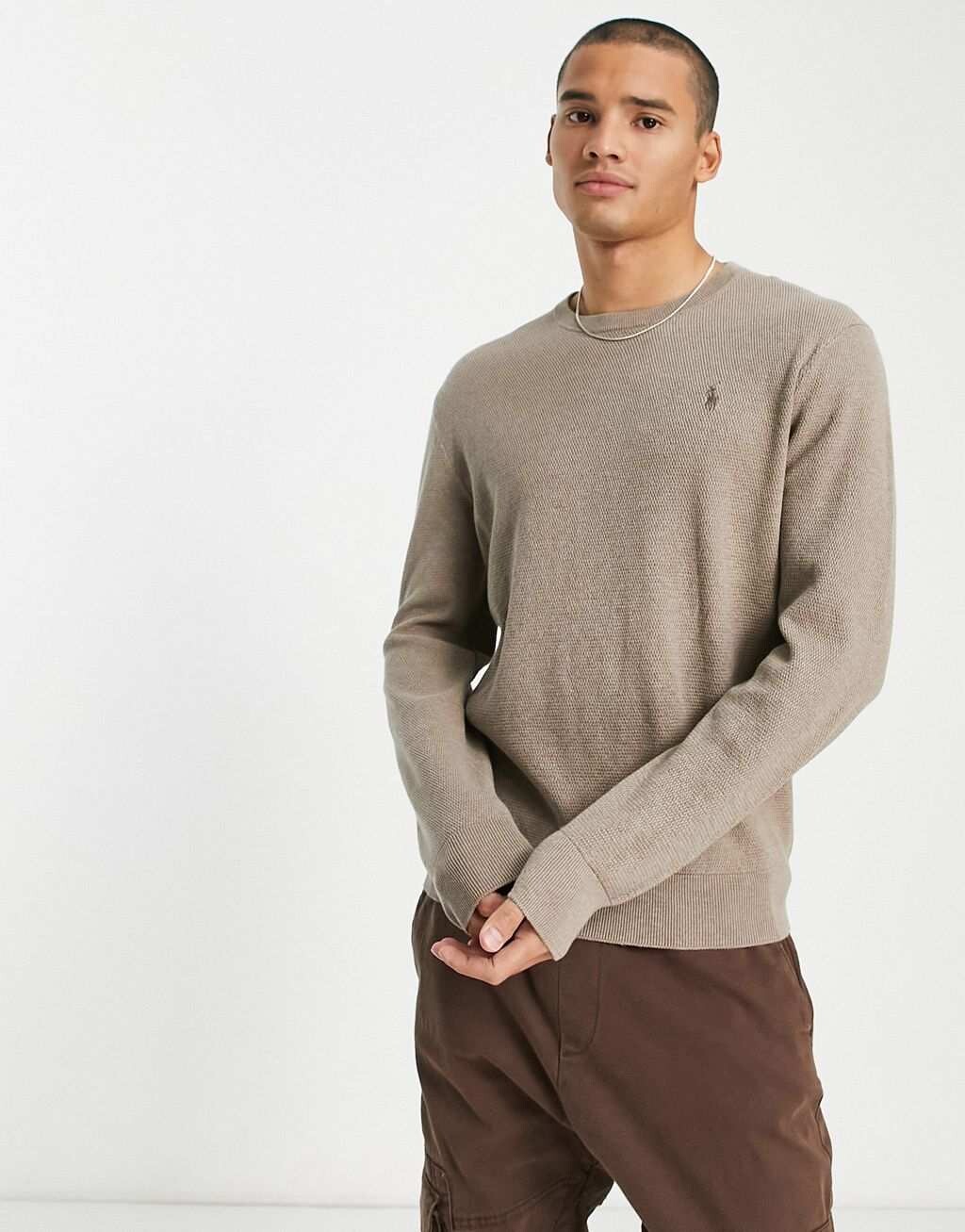 

Коричневый меланжевый джемпер из текстурированного хлопка с логотипом Polo Ralph Lauren