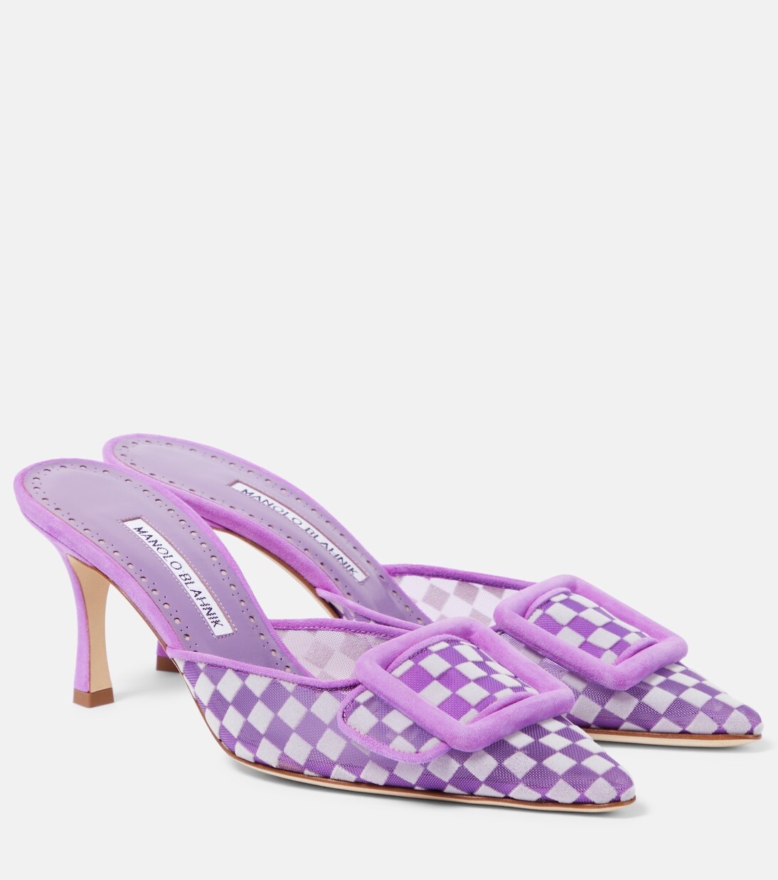 

Мюли maysalebi в клетку из сетки и замши Manolo Blahnik, мультиколор