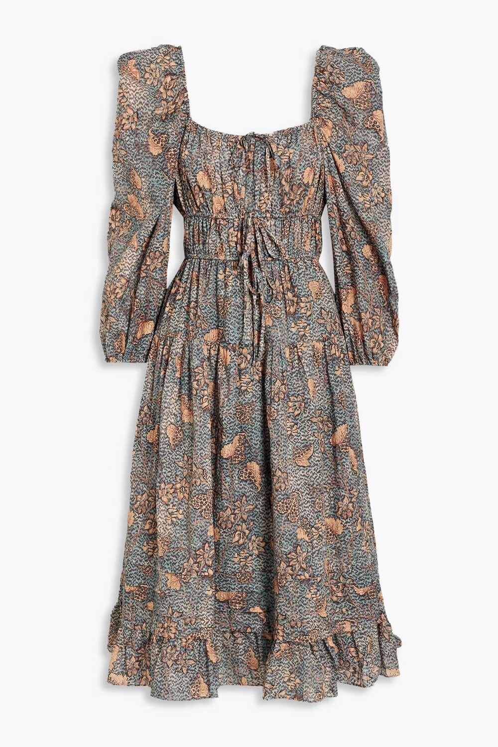

Платье миди Isla из смесового хлопка и вуали со сборками Ulla Johnson, цвет Slate blue