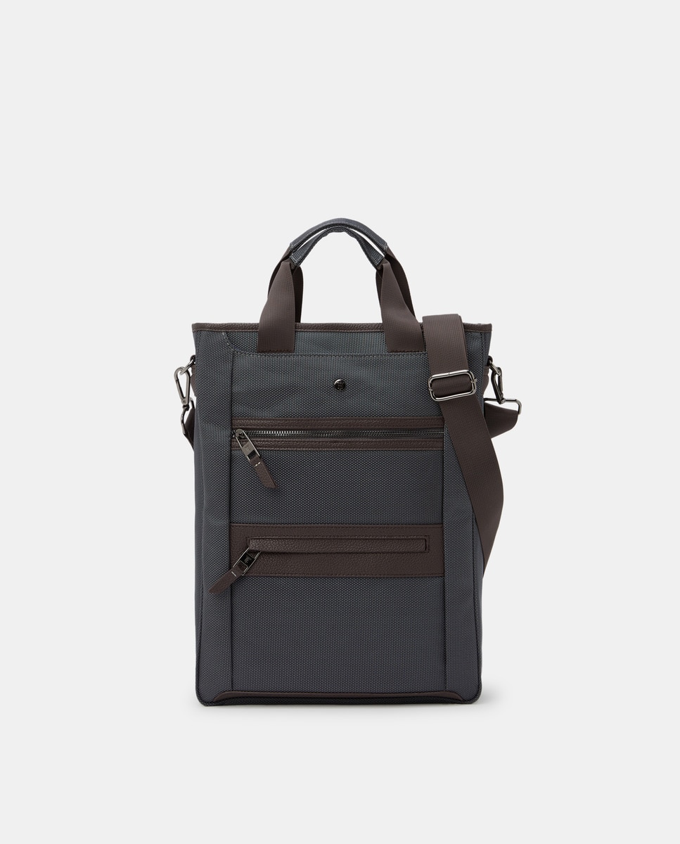Двухцветная серо-коричневая сумка-шопер с наружными карманами Emidio Tucci, мультиколор
