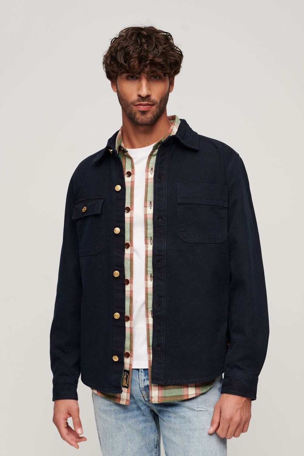 

Верхняя рубашка из холщовой ткани Superdry, синий