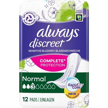

Прокладки Always Discreet при недержании, нормальные, 12 прокладок