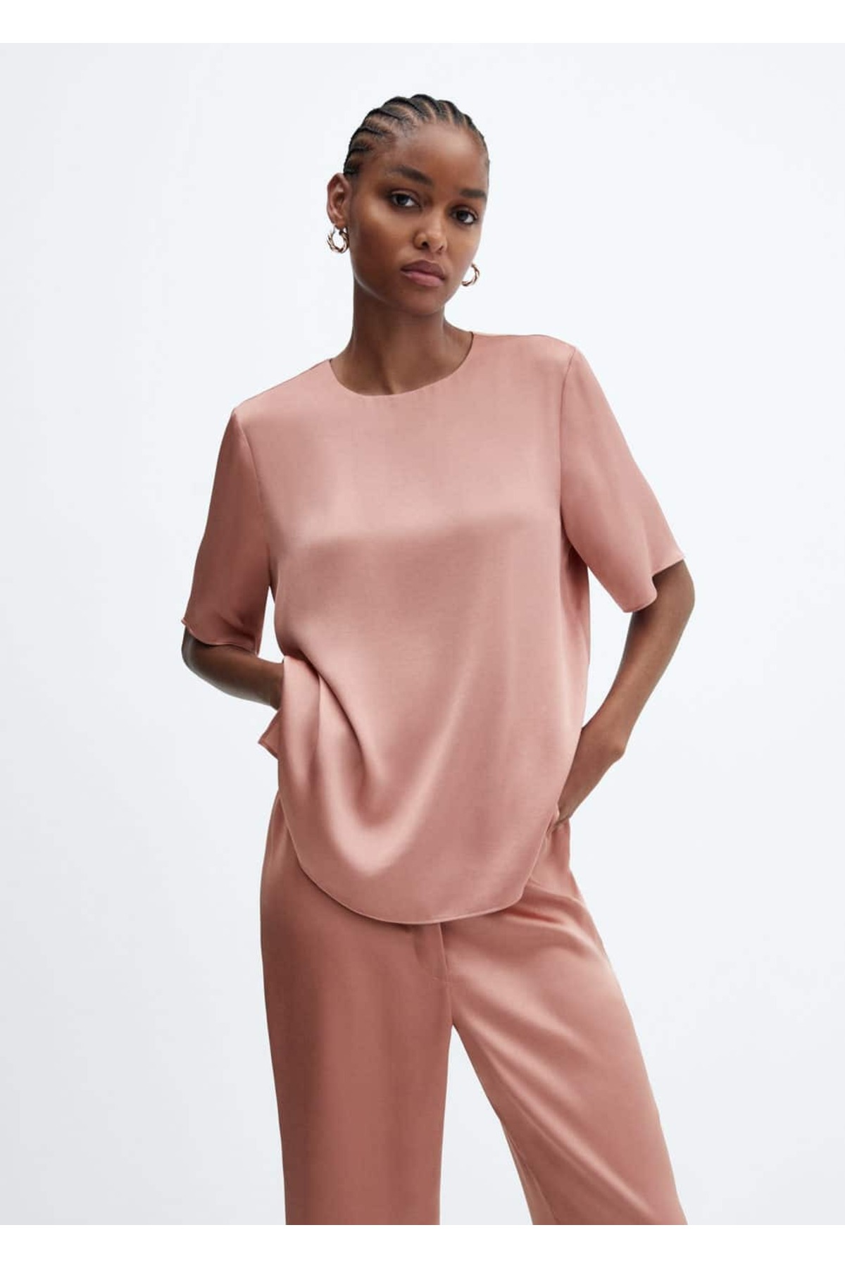 Атласная блузка Mango, розовый