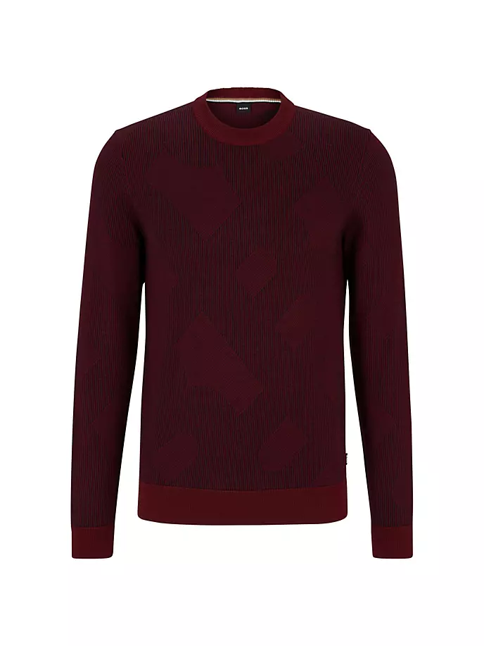 

Свитер из натуральной шерсти с двухцветным жаккардом с монограммой Boss, красный