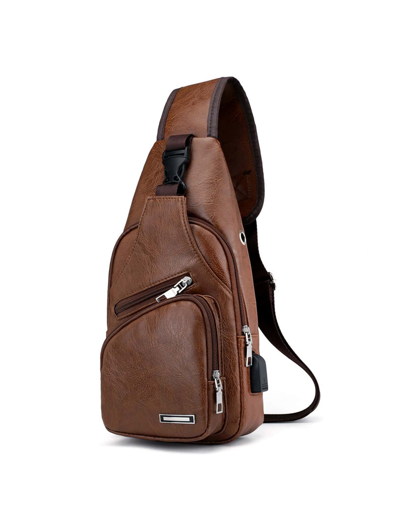 Мини-сумка на ремне с металлическим декором на молнии, коричневый weysfor 2021 сумка мессенджер кенгуру мужская кожаная нагрудная сумка винтажная сумка слинг мужская нагрудная сумка повседневная дорожная су