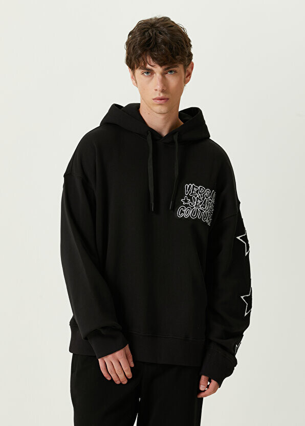 

Черный свитшот с капюшоном и логотипом Versace Jeans Couture