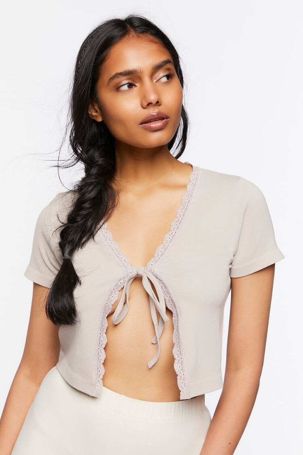 

Бесшовный укороченный топ с завязками спереди Forever 21, серый