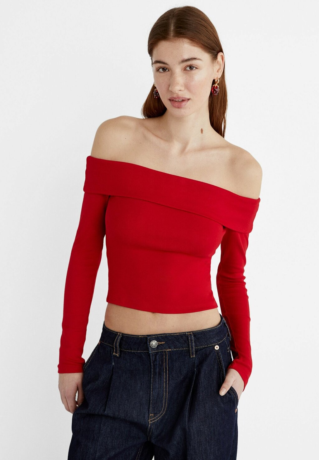

Рубашка с длинным рукавом OFF-THE-SHOULDER Stradivarius, цвет red