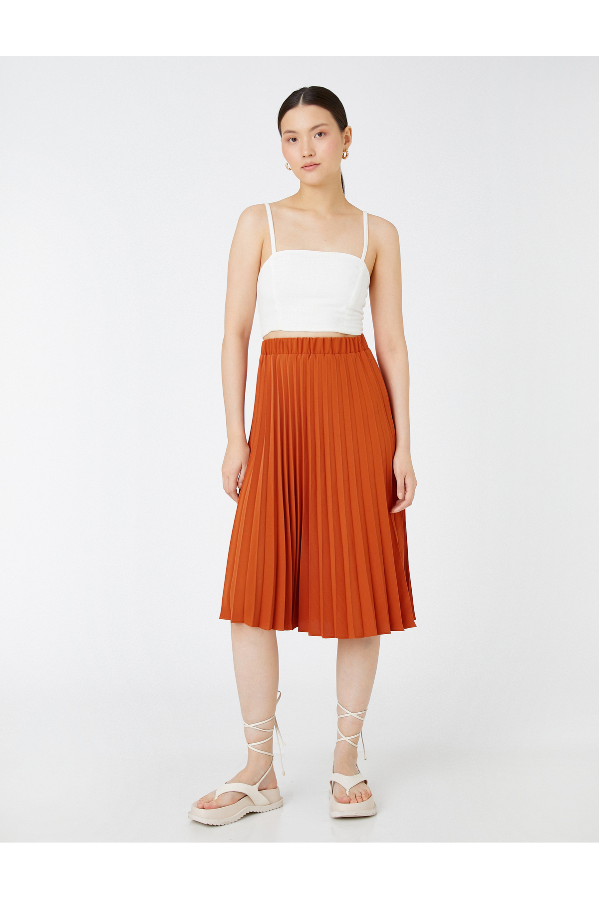 Плиссированная юбка-миди с эластичной резинкой на талии Koton, коричневый