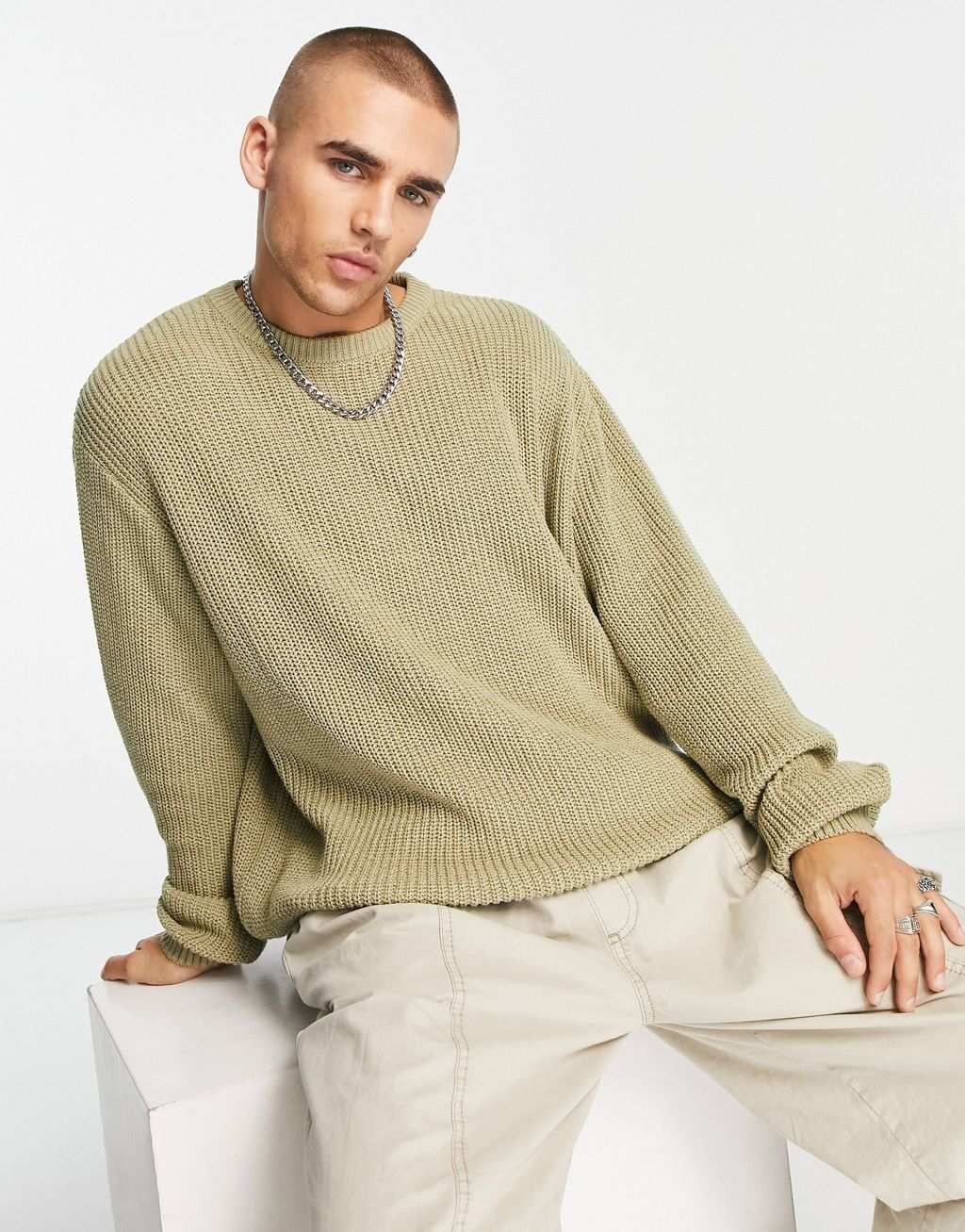 

Зеленый вязаный джемпер в рубчик оверсайз ASOS DESIGN