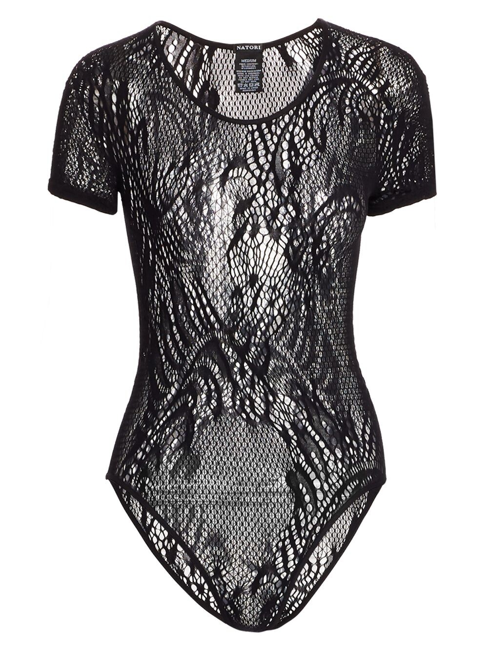 

Кружевное боди с короткими рукавами Feathers Natori, черный