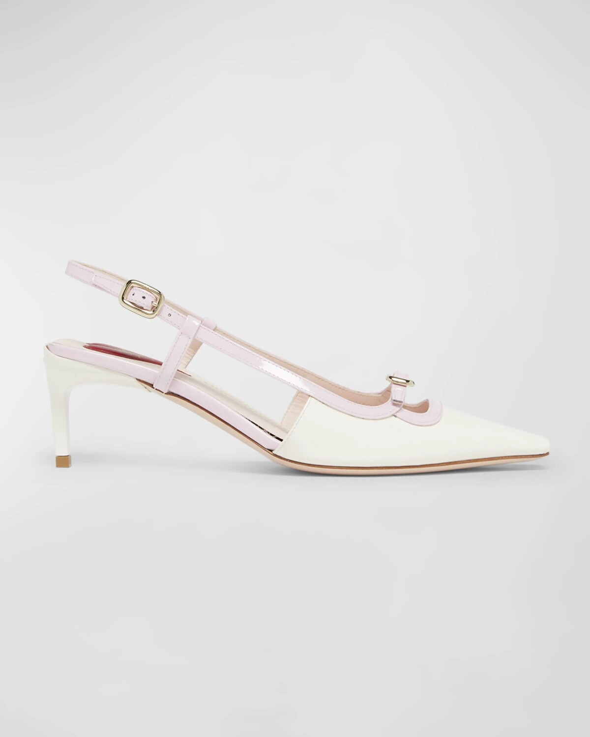 

Двухцветные туфли с пяткой на пятке с лакированной пряжкой Roger Vivier, цвет White/Teen Pink