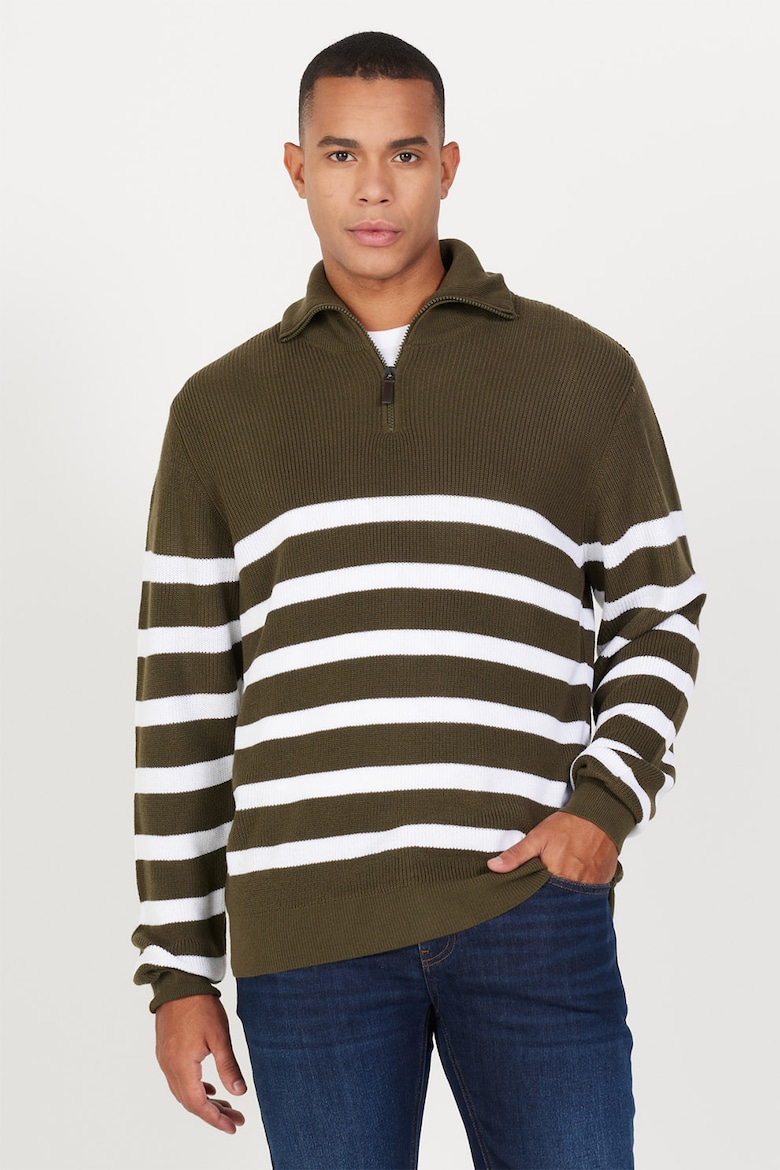 Полосатый короткий свитер на молнии Ac&Co, белый