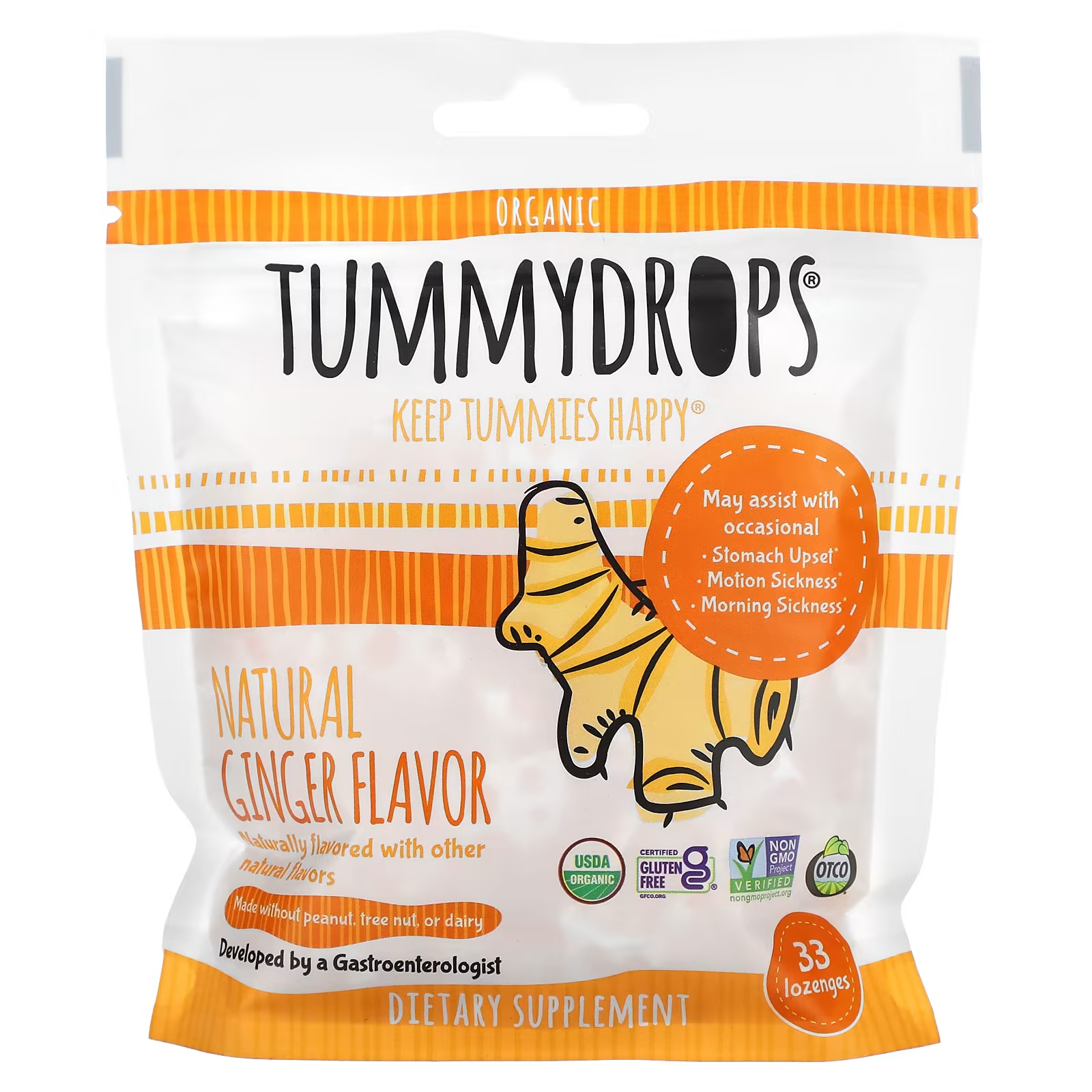 Органические пастилки Tummydrops с натуральным имбирем, 33 пастилки tummydrops органический сочный ананас имбирь и юмберри 33 пастилки 105 г 3 7 унции