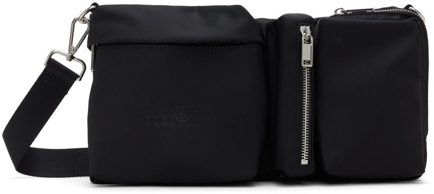 Черная нейлоновая сумка через плечо с тремя карманами Mm6 Maison Margiela, цвет Black Margiela
