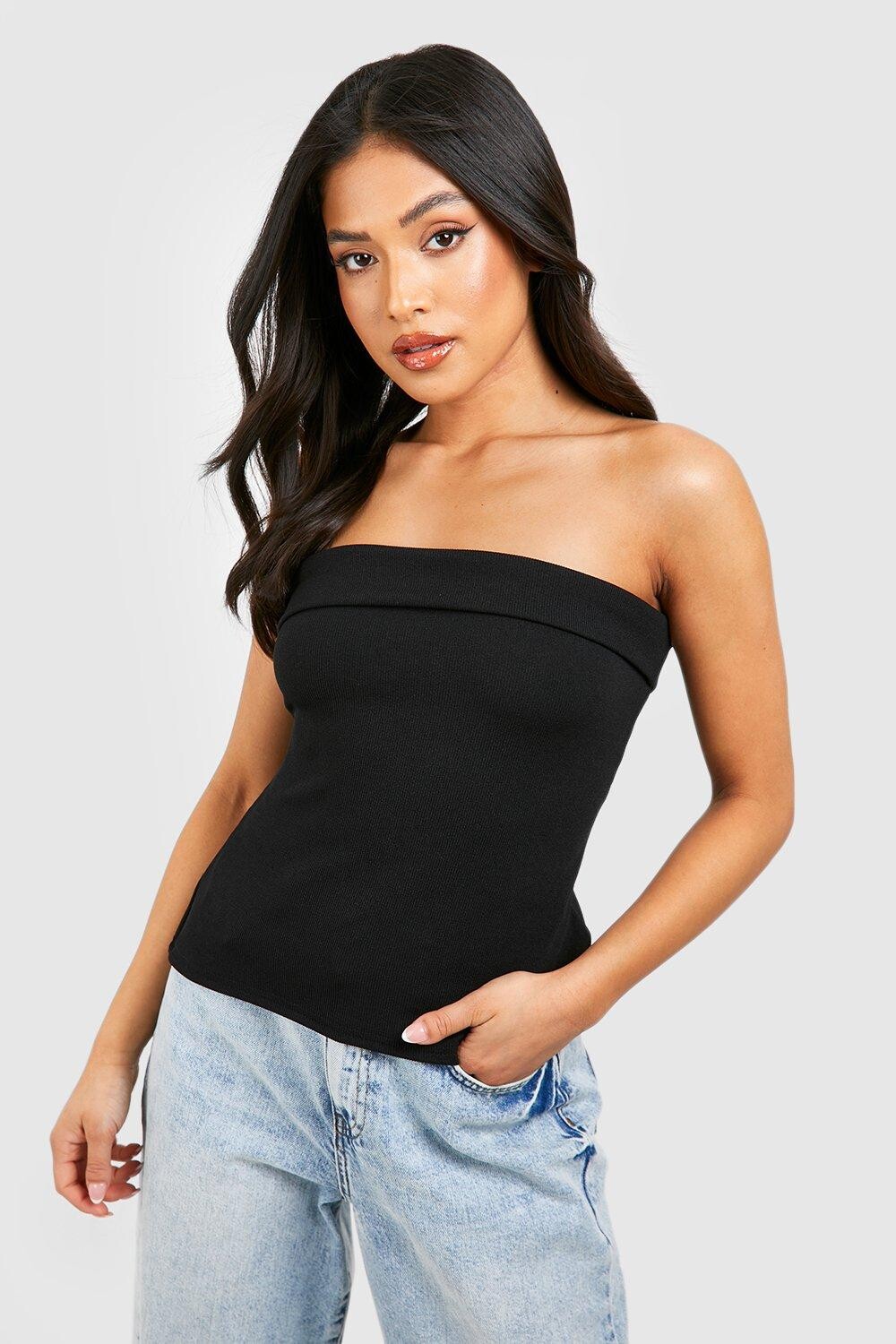 

Продолженный топ-бандо petite Boohoo, черный