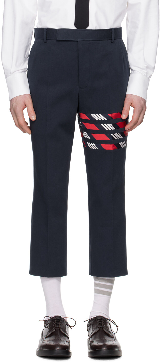 

Темно-синие брюки с 4 перемычками Thom Browne, цвет Rwb/wht