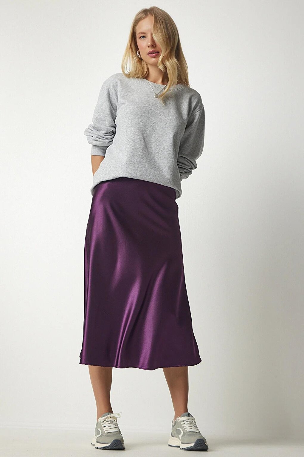 Женская фиолетовая атласная юбка до щиколотки Z Giyim