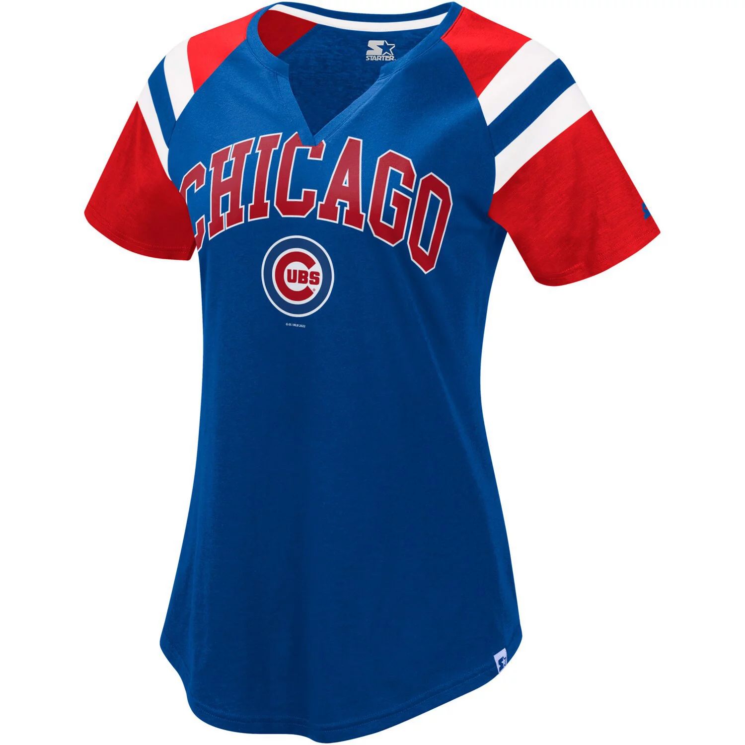 Женская футболка Starter Royal/Red Chicago Cubs Game с вырезом реглан Starter