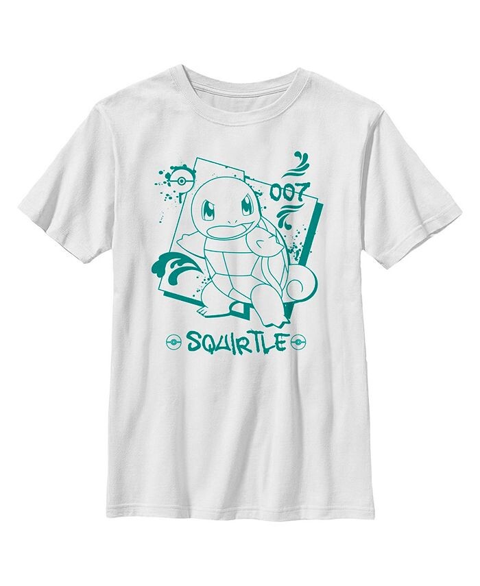 

Детская футболка с контуром граффити Pokemon Squirtle для мальчиков Nintendo, белый