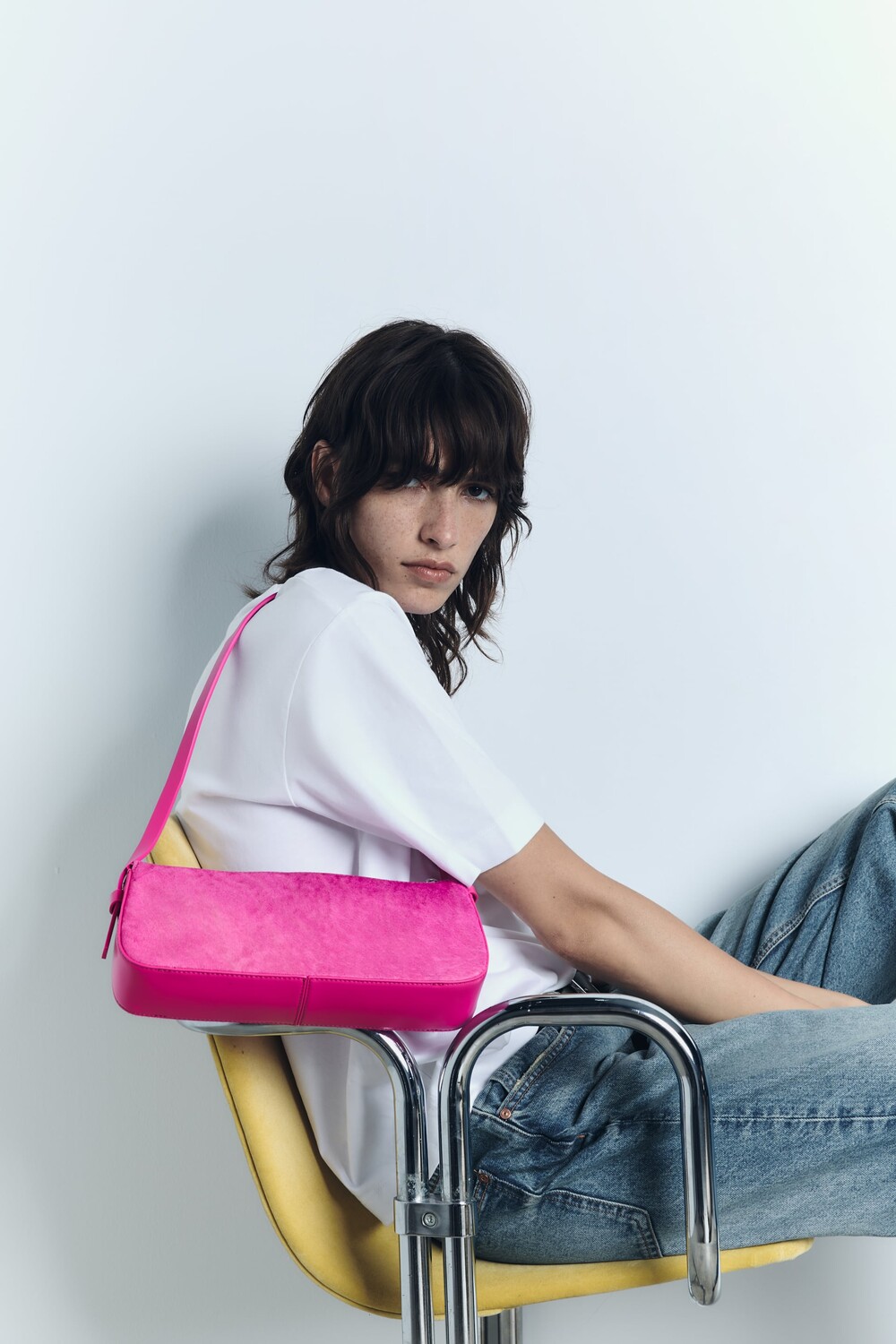 

Кожаная сумка на плечо с искусственным мехом Zara, фуксия