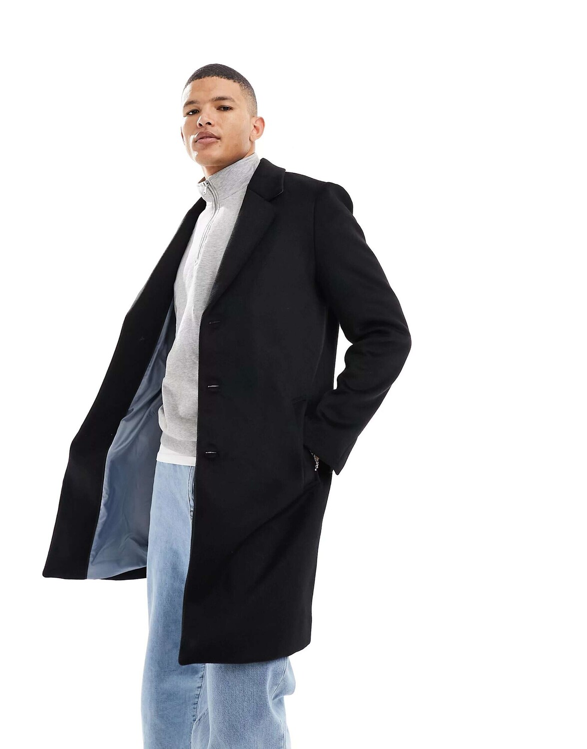 

Черное длинное шерстяное пальто River Island, Черный