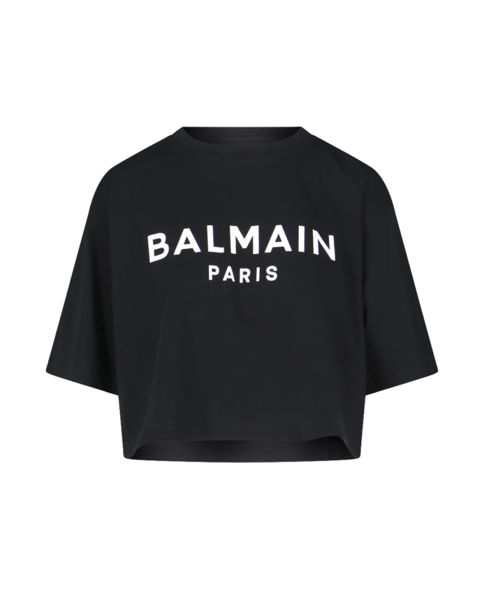 

Укороченная футболка с логотипом S Balmain, черный