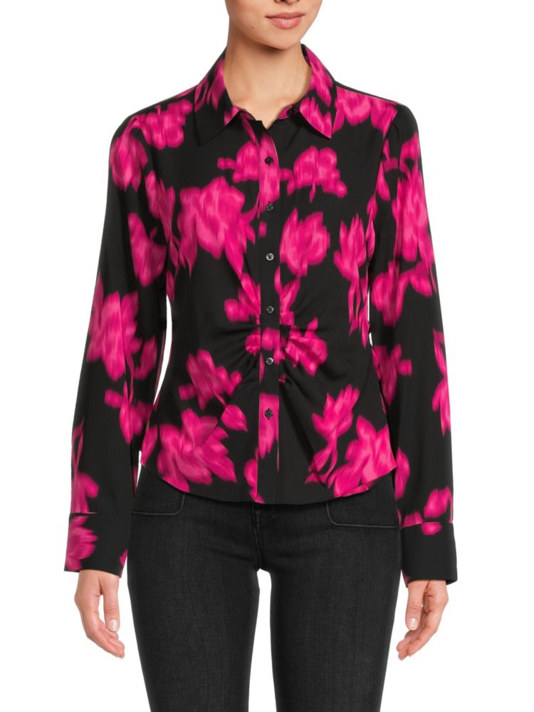 Рубашка на пуговицах с абстрактным рисунком Calvin Klein, цвет Black Cerise цена и фото