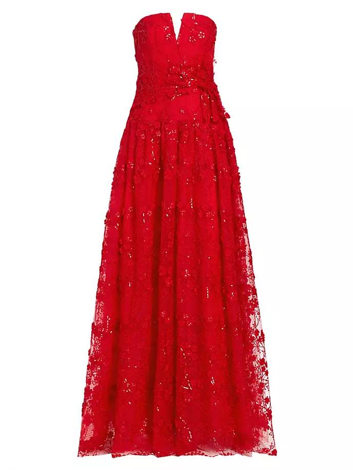 

Платье Celia без бретелек с вышивкой Ml Monique Lhuillier, цвет rouge