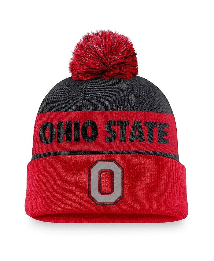 

Мужская черная/алая вязаная шапка с манжетами и помпоном Ohio State Buckeyes Primetime Peak Nike, красный
