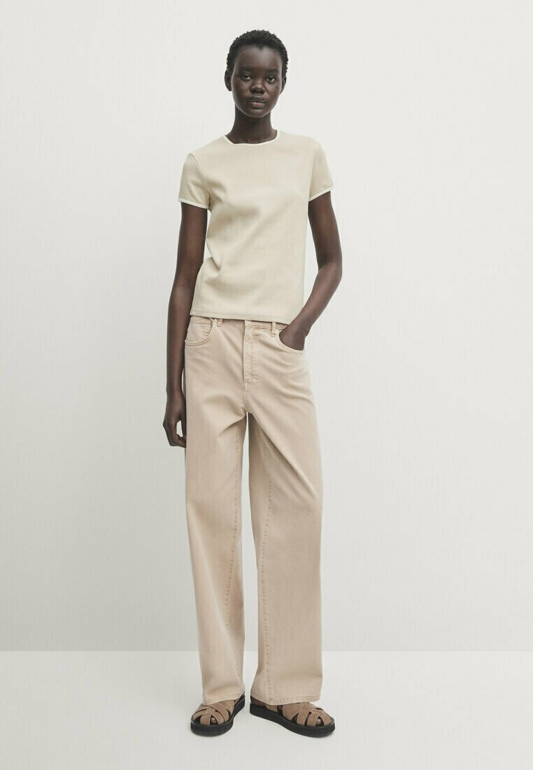

Футболка базовая SHORT SLEEVE CONTRAST Massimo Dutti, цвет mottled light grey