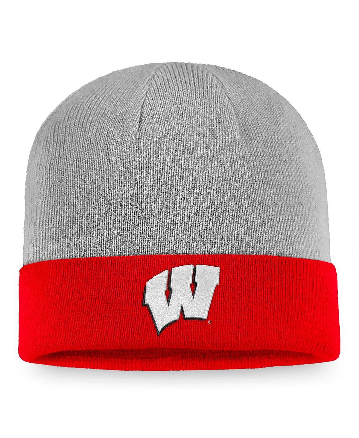 

Мужская серо-красная вязаная шапка Wisconsin Badgers с манжетами Fanatics
