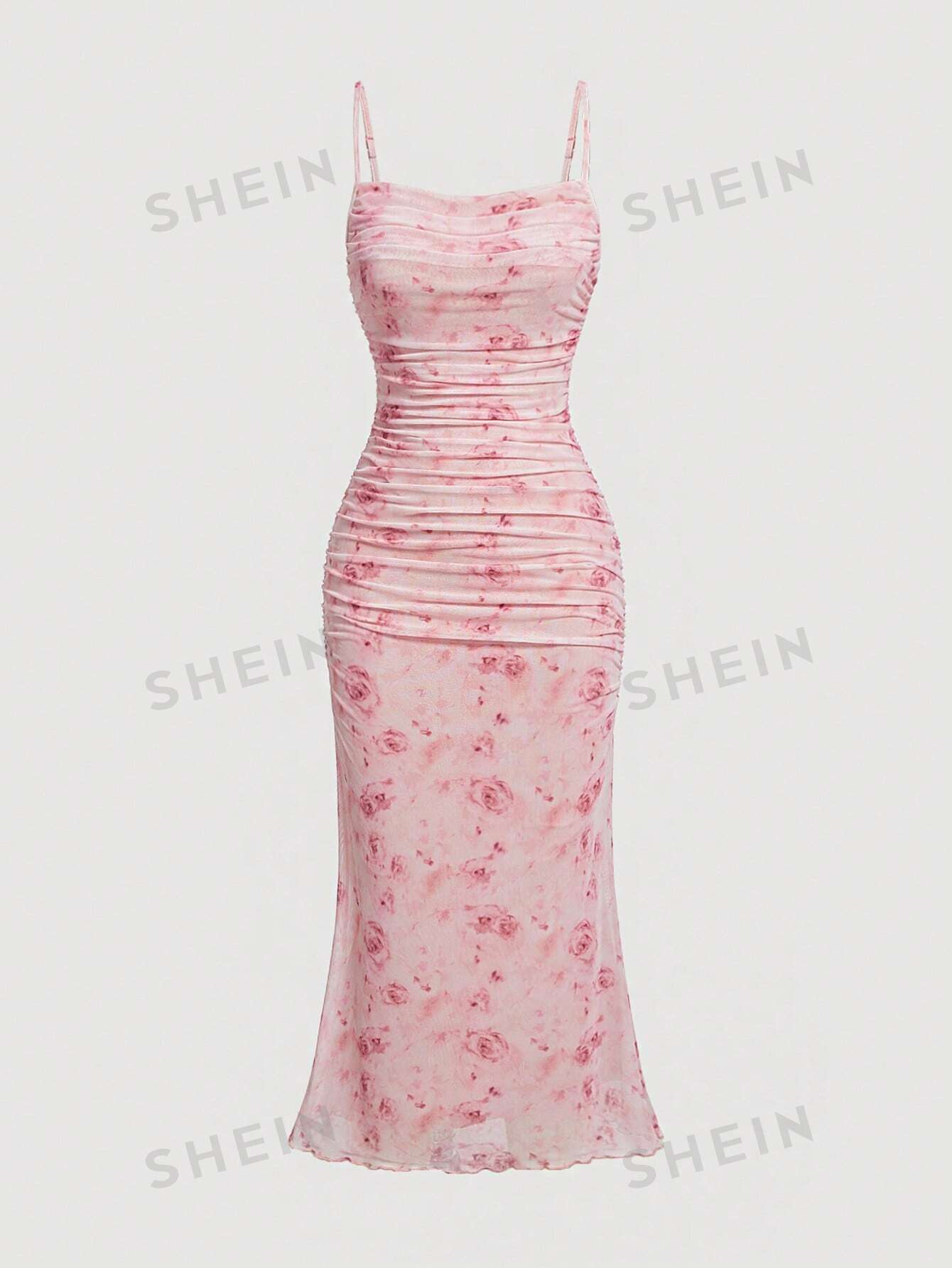 цена SHEIN MOD Плиссированное платье-комбинация с цветочным принтом и рюшами по подолу, многоцветный