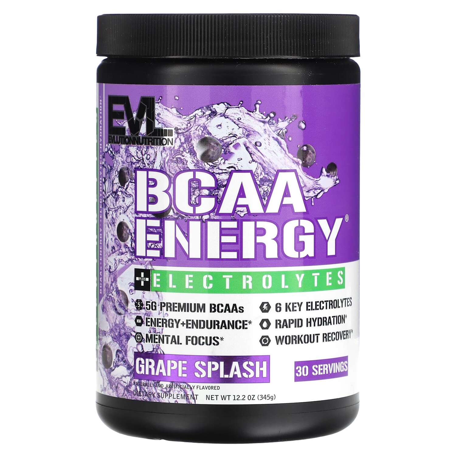 

BCAA Energy Plus, электролиты, со вкусом винограда, 345 г (12,2 унции), EVLution Nutrition
