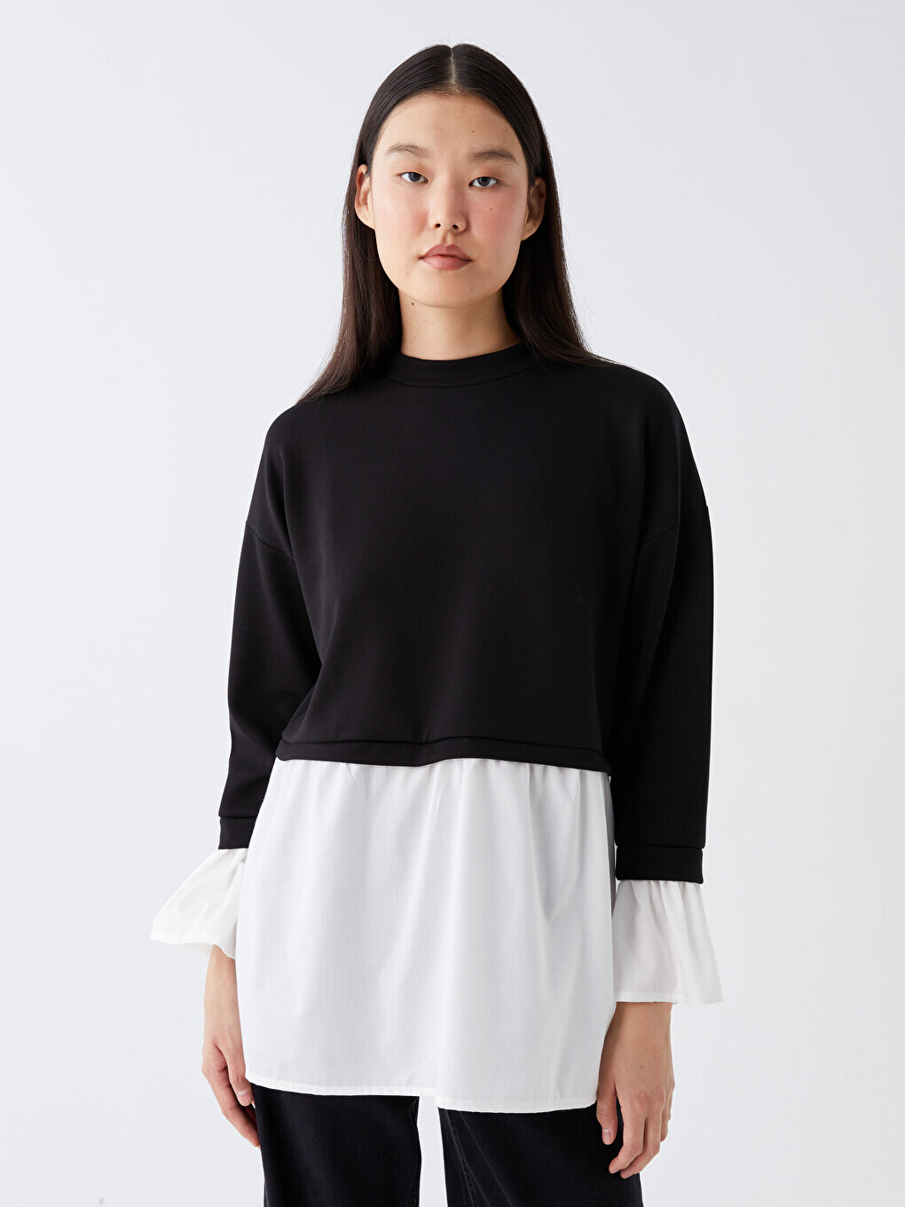 

Простая женская туника с круглым вырезом и длинными рукавами LCW Modest, черный