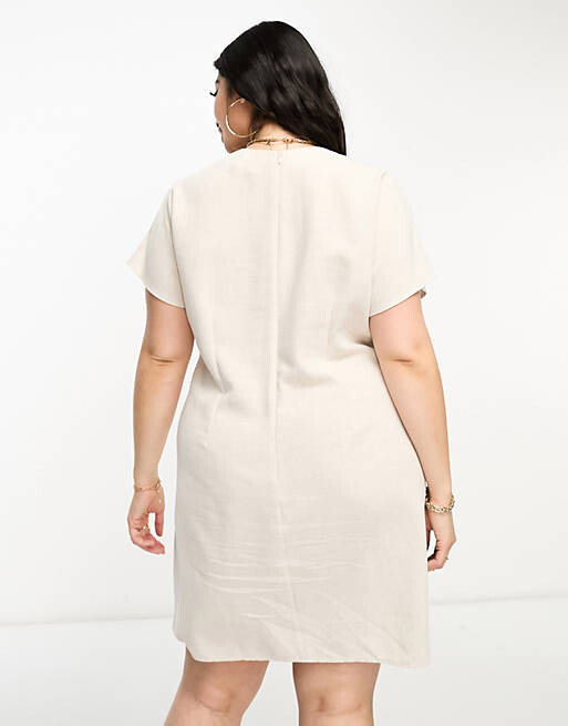 

Натуральное льняное мини-платье с защипами на талии ASOS DESIGN Curve