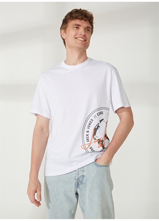 

Белая мужская футболка с круглым воротником Jack & Jones, Белый
