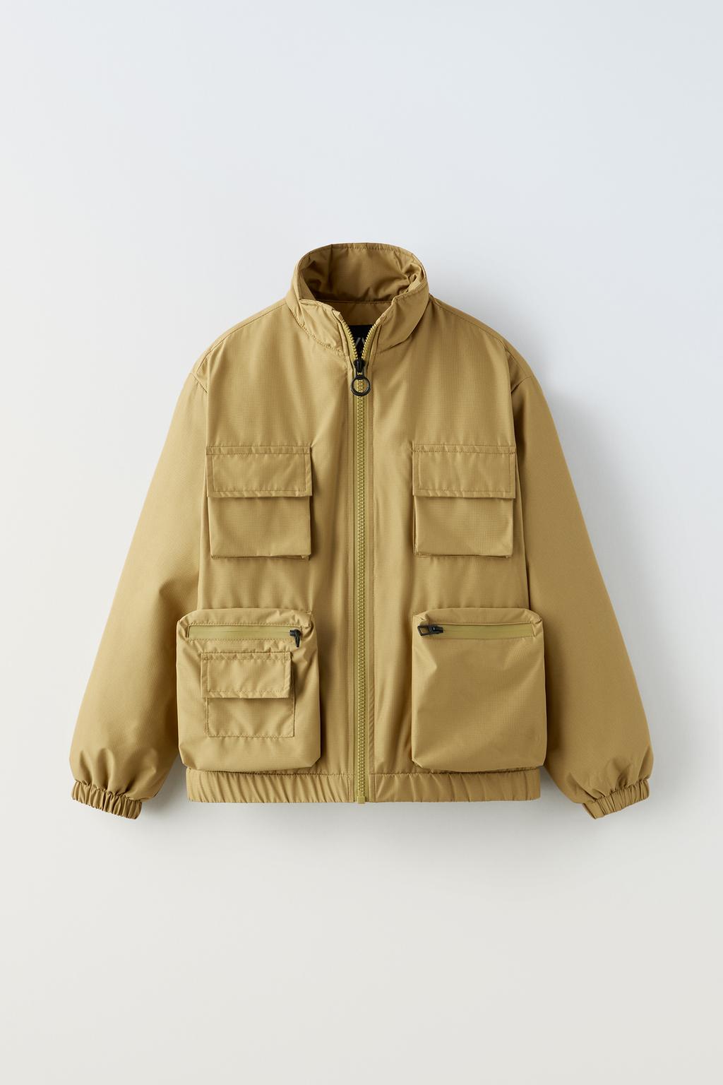 Куртка с макси-карманами ZARA, оливково-зеленый