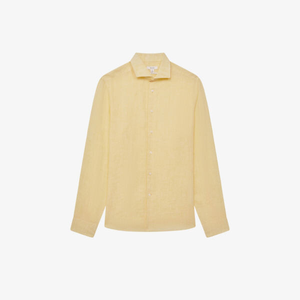 

Льняная рубашка обычного кроя Ruban с вырезом на воротнике Reiss, цвет lemon